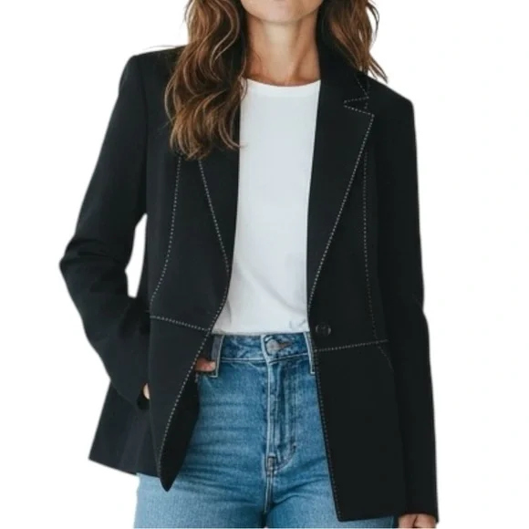 🖤 St. John Sport by Marie Gray Structured Black Blazer w/ Contrast Stitching – M - Picture 3 of 5